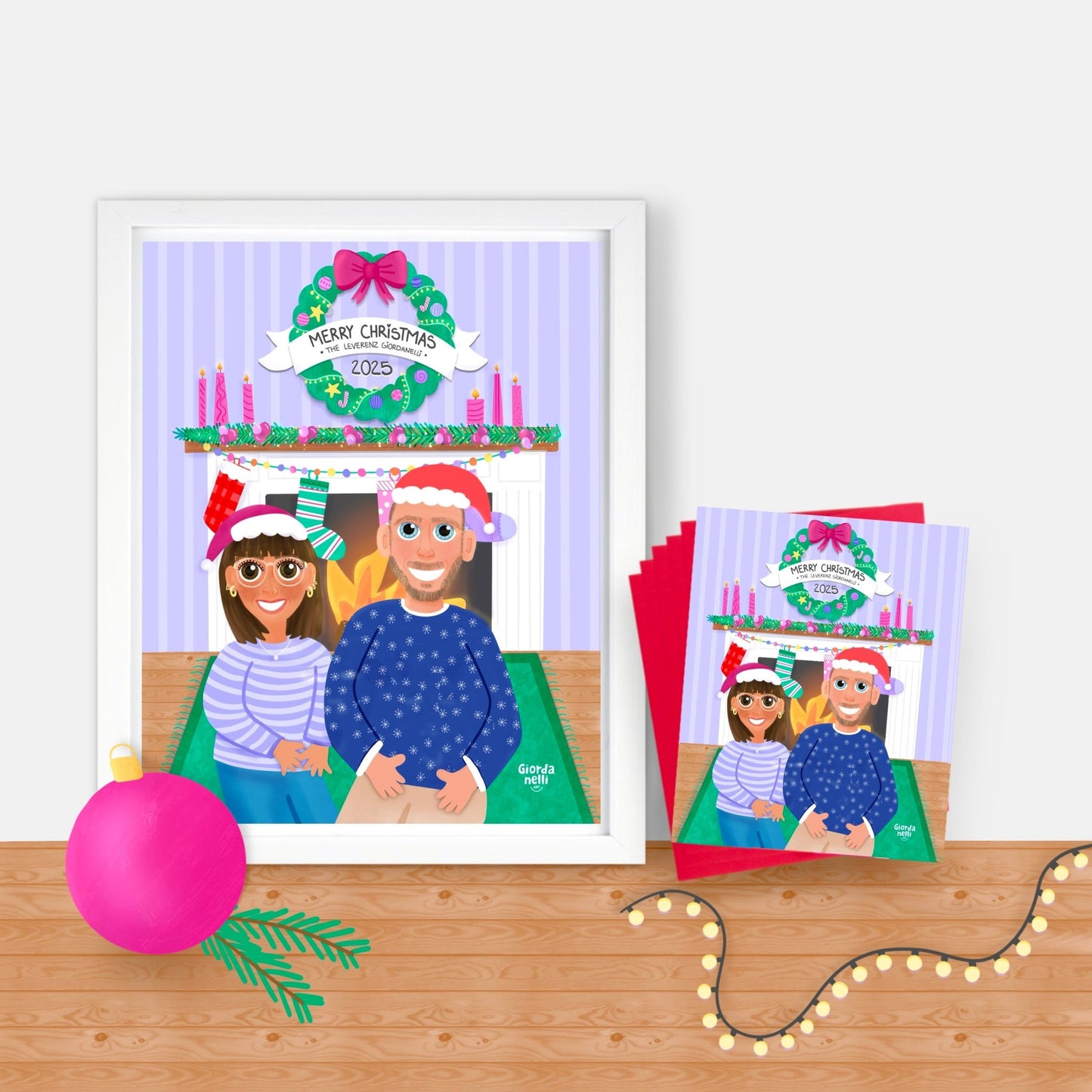 Christmas Custom Duo Illustration Bundle (1 Print + 5 Cards) - LIMITED EDITION - Giordanelli Art