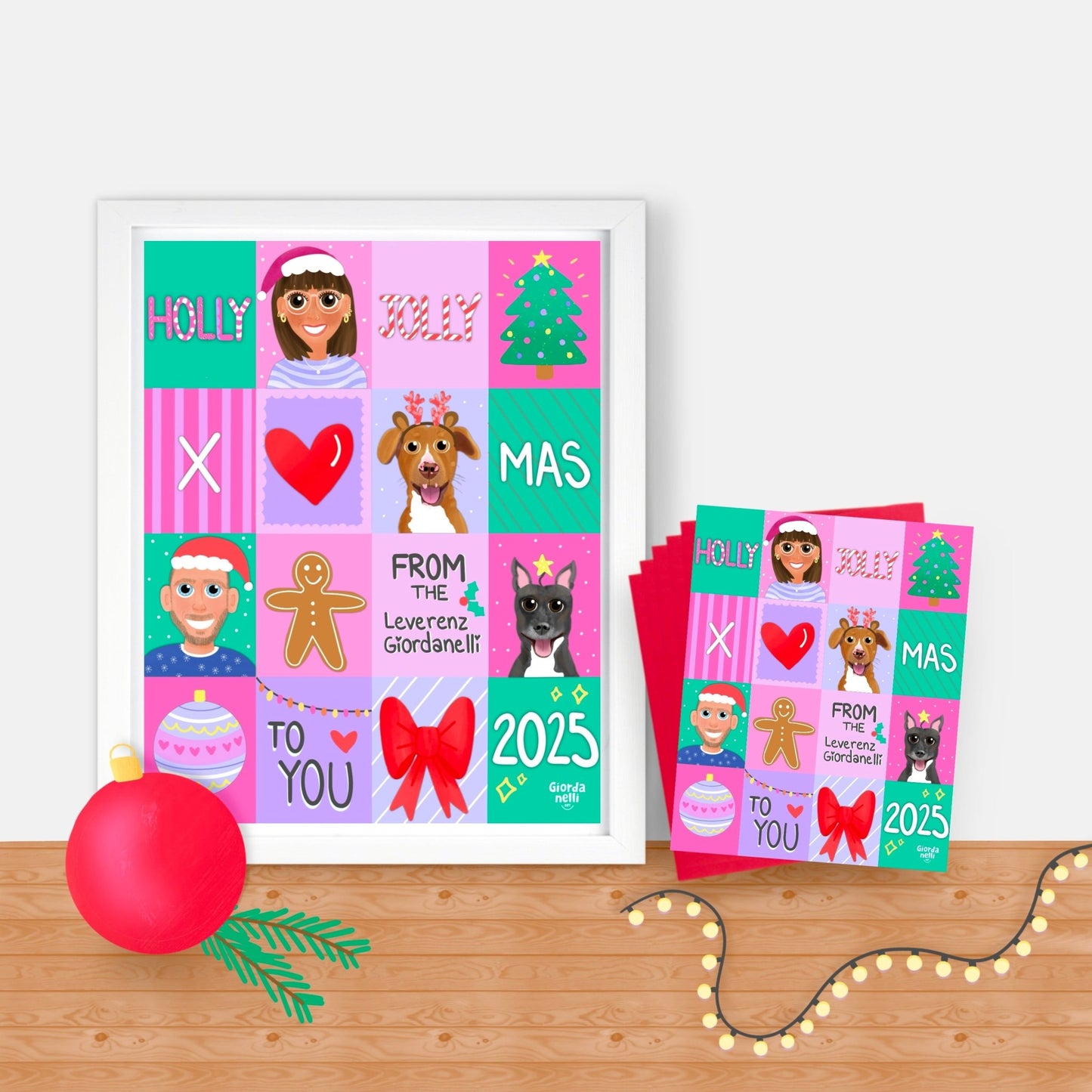 Christmas Custom Family Illustration Bundle (1 Print + 5 Cards) - LIMITED EDITION - Giordanelli Art