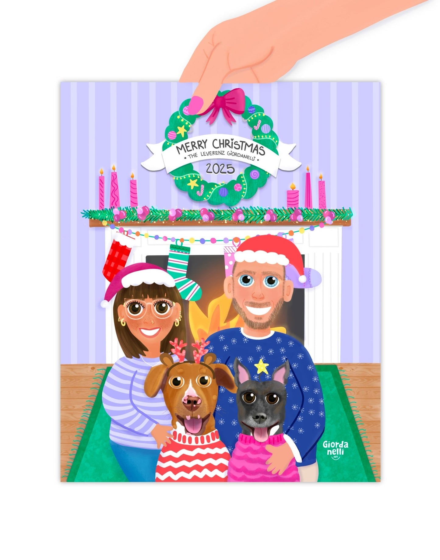 Christmas Custom Family Illustration Bundle (1 Print + 5 Cards) - LIMITED EDITION - Giordanelli Art