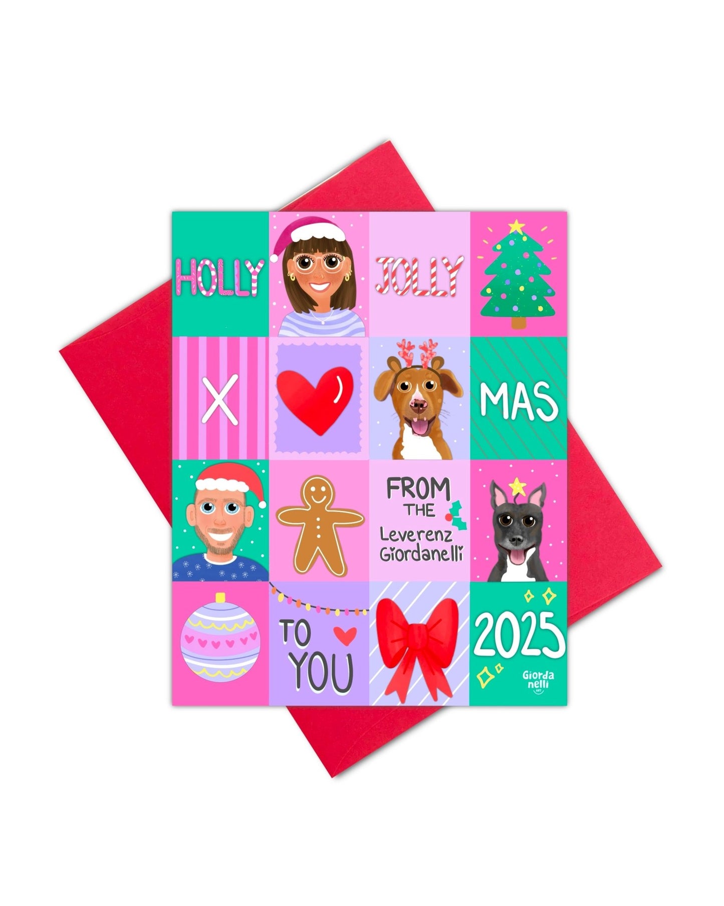 Christmas Custom Family Illustration Bundle (1 Print + 5 Cards) - LIMITED EDITION - Giordanelli Art