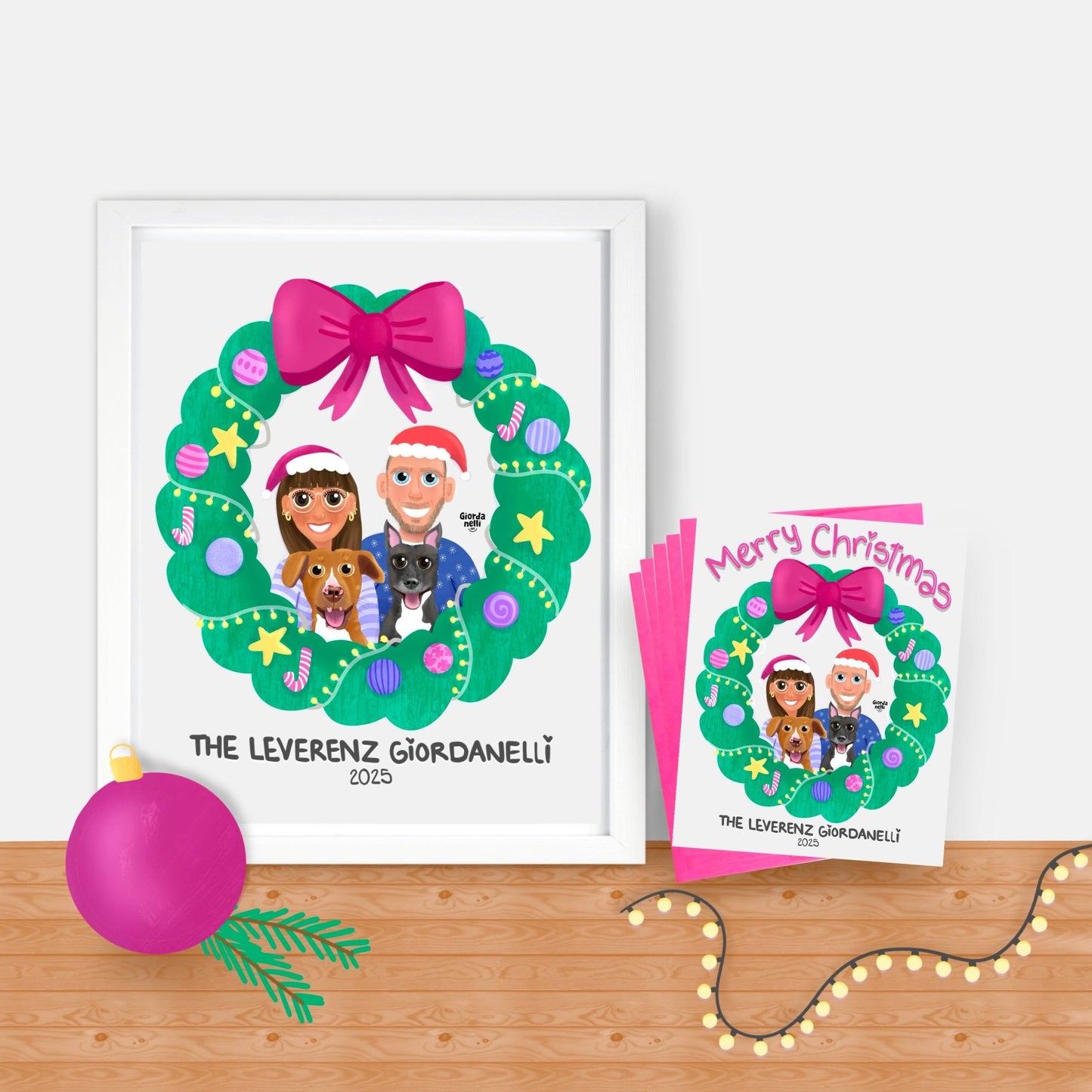 Christmas Custom Family Illustration Bundle (1 Print + 5 Cards) - LIMITED EDITION - Giordanelli Art