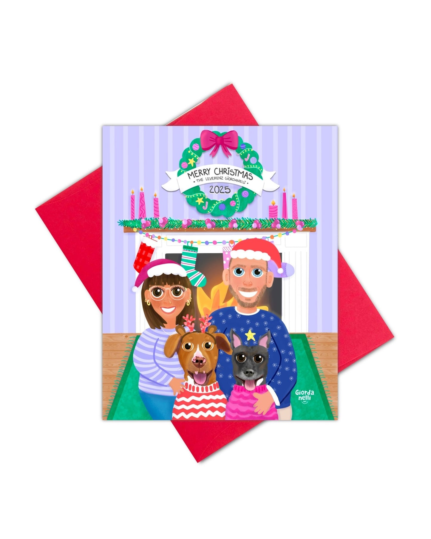 Christmas Custom Family Illustration Bundle (1 Print + 5 Cards) - LIMITED EDITION - Giordanelli Art