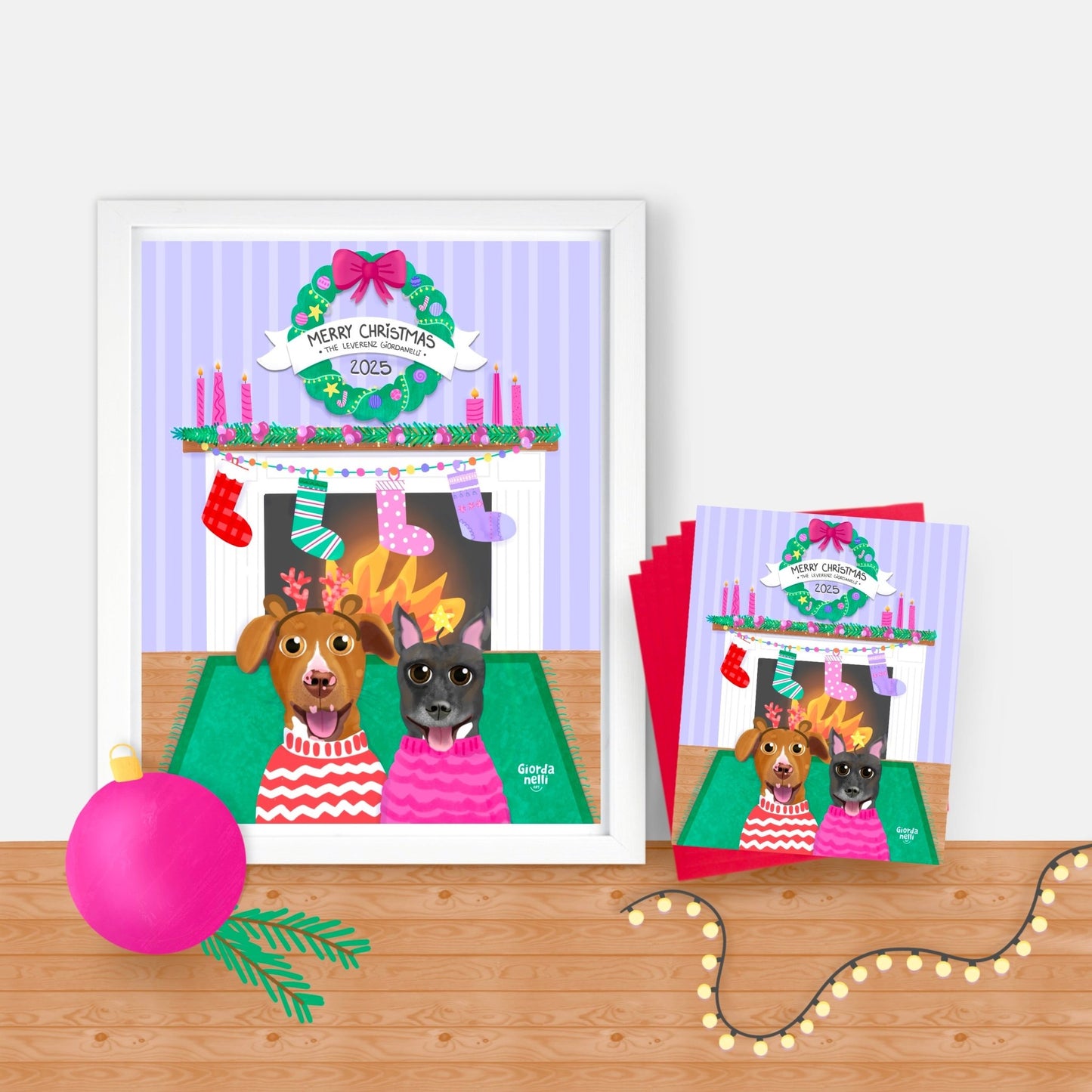 Christmas Custom Pet Illustration Bundle (1 Print + 5 Cards) - LIMITED EDITION - Giordanelli Art