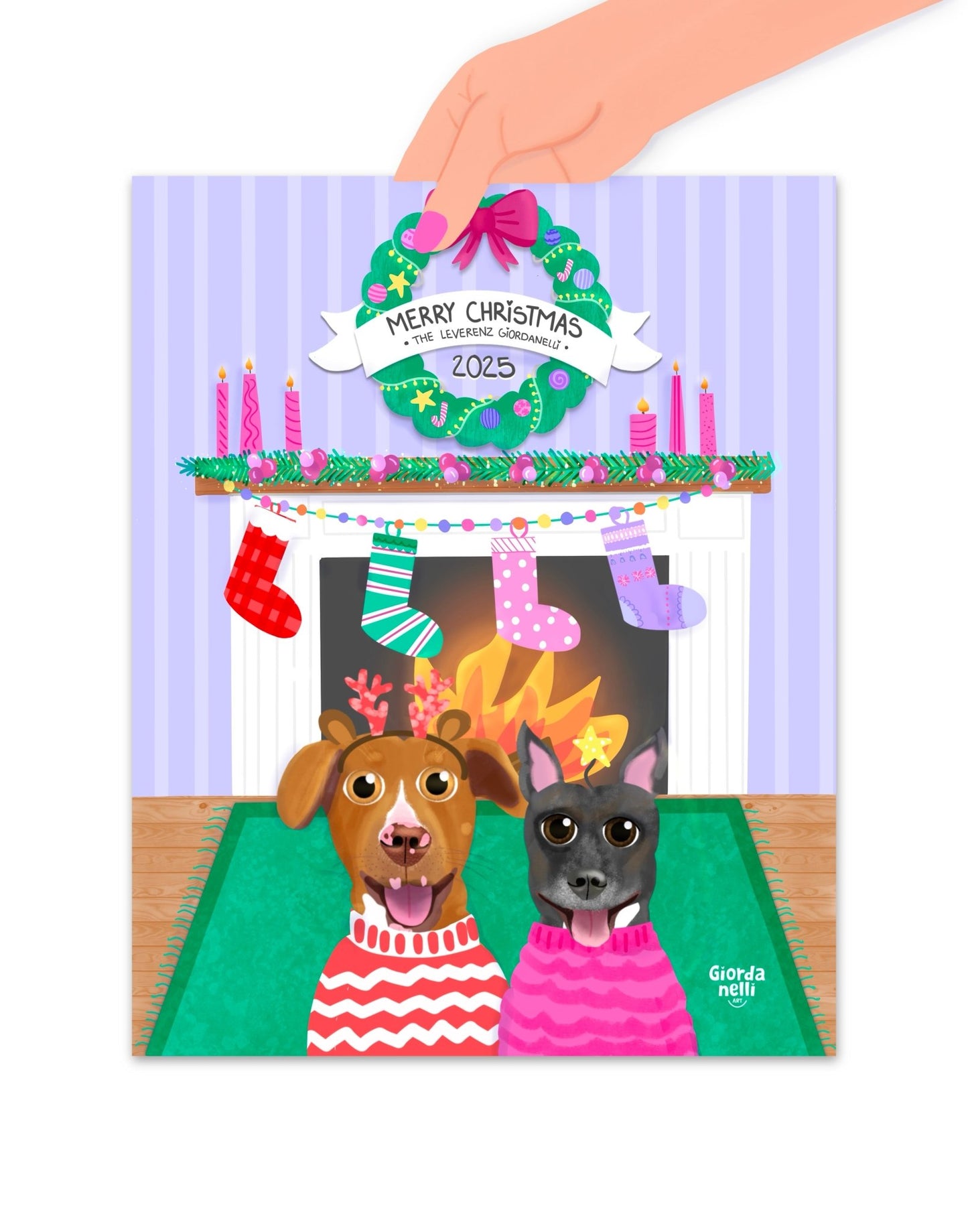 Christmas Custom Pet Illustration Bundle (1 Print + 5 Cards) - LIMITED EDITION - Giordanelli Art