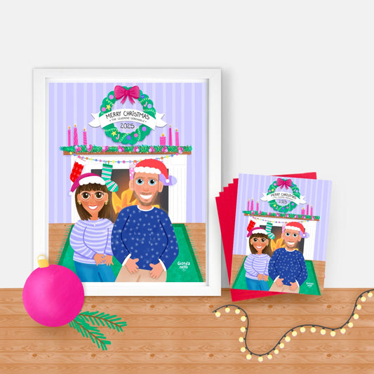 Christmas Custom Duo Illustration Bundle (1 Print + 5 Cards) - LIMITED EDITION - Giordanelli Art