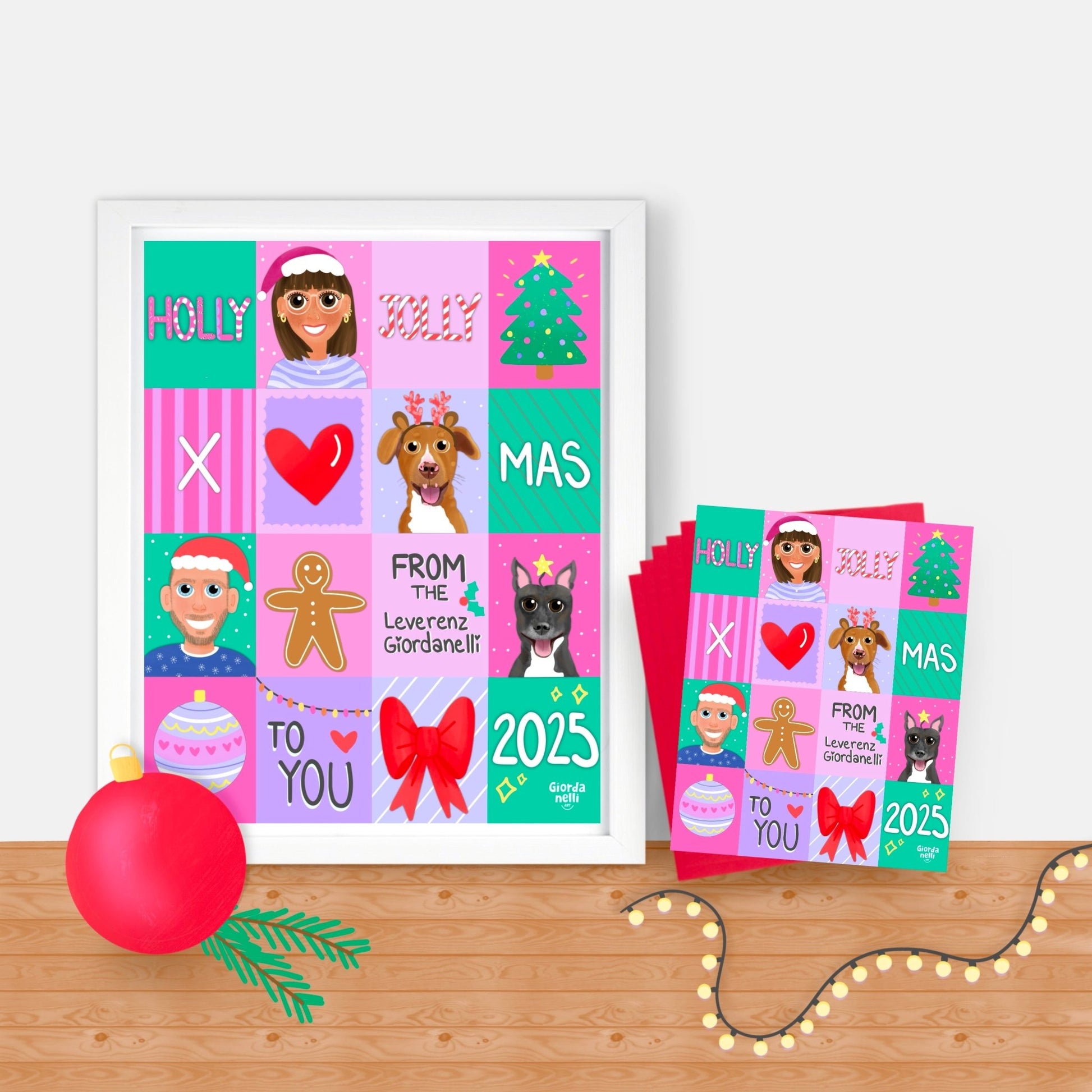 Christmas Custom Family Illustration Bundle (1 Print + 5 Cards) - LIMITED EDITION - Giordanelli Art