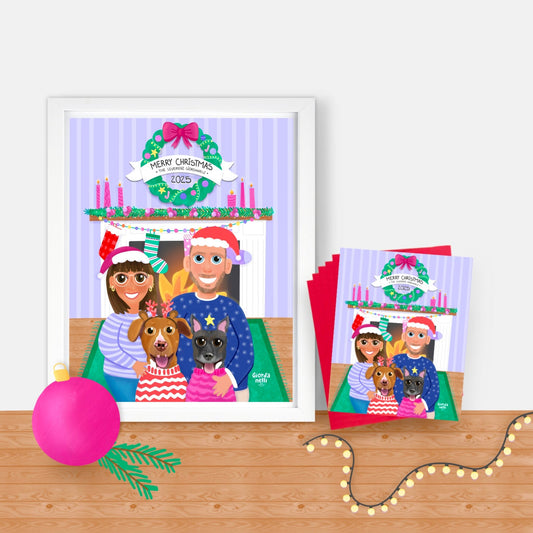 Christmas Custom Family Illustration Bundle (1 Print + 5 Cards) - LIMITED EDITION - Giordanelli Art
