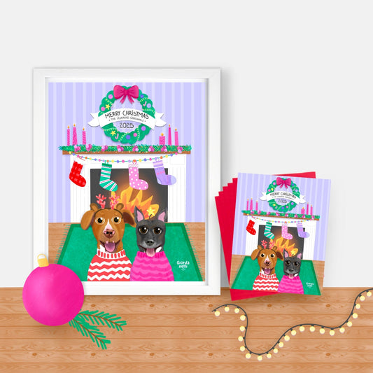 Christmas Custom Pet Illustration Bundle (1 Print + 5 Cards) - LIMITED EDITION - Giordanelli Art