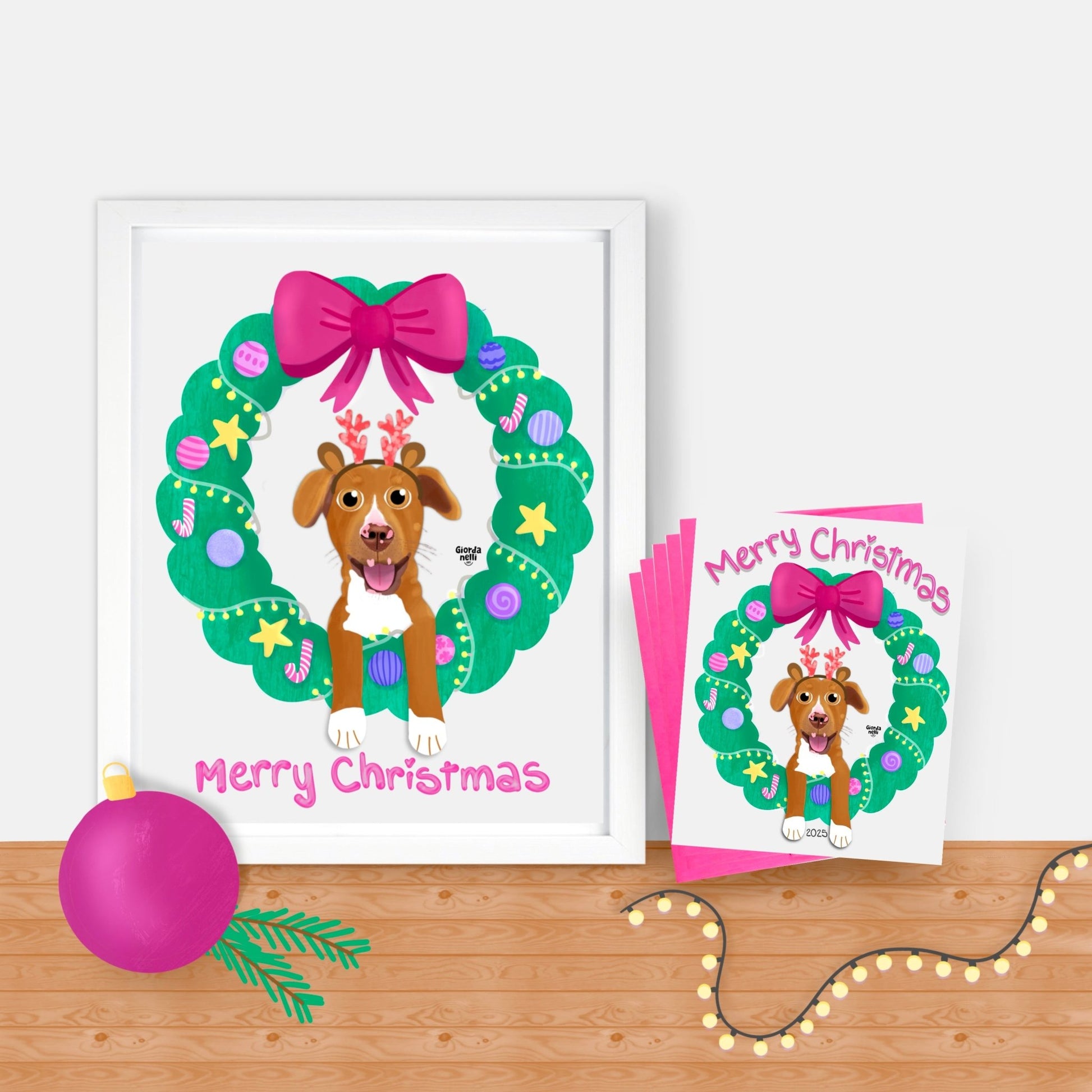 Christmas Custom Pet Illustration Bundle (1 Print + 5 Cards) - LIMITED EDITION - Giordanelli Art