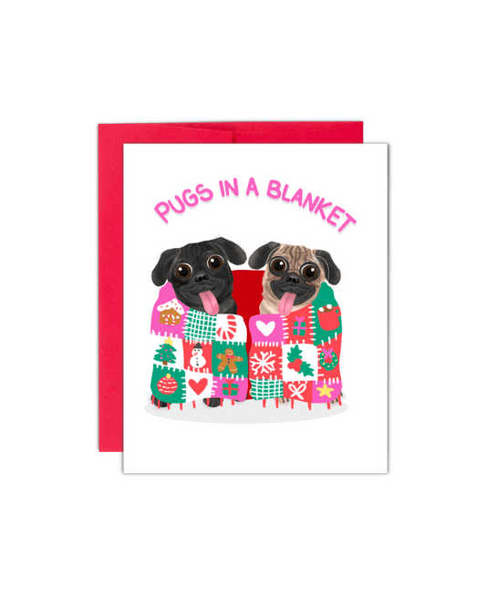 Pugs in A Blanket Christmas Card - Giordanelli Art